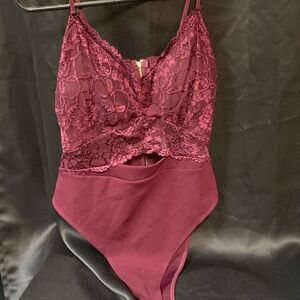Orange Kiss burgundy lace bodysuit